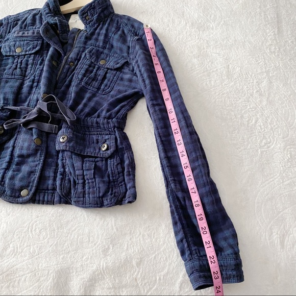 AEO Dark Blue Plaid Fitted Jacket - Picture 4 of 11